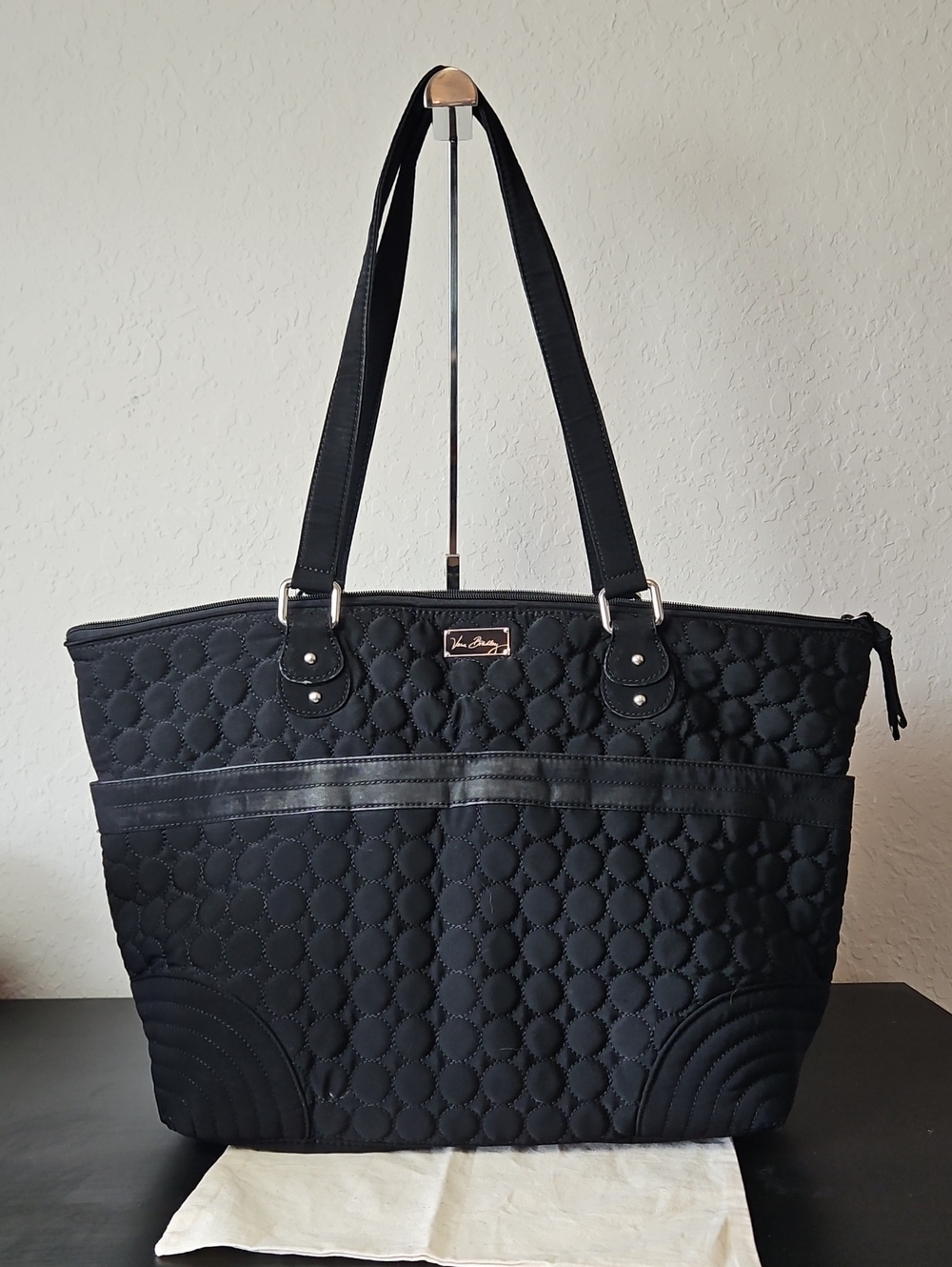 Vera Bradley Black Quilted Plastic Lined Diaper Bag/Tote Bag, Microfiber